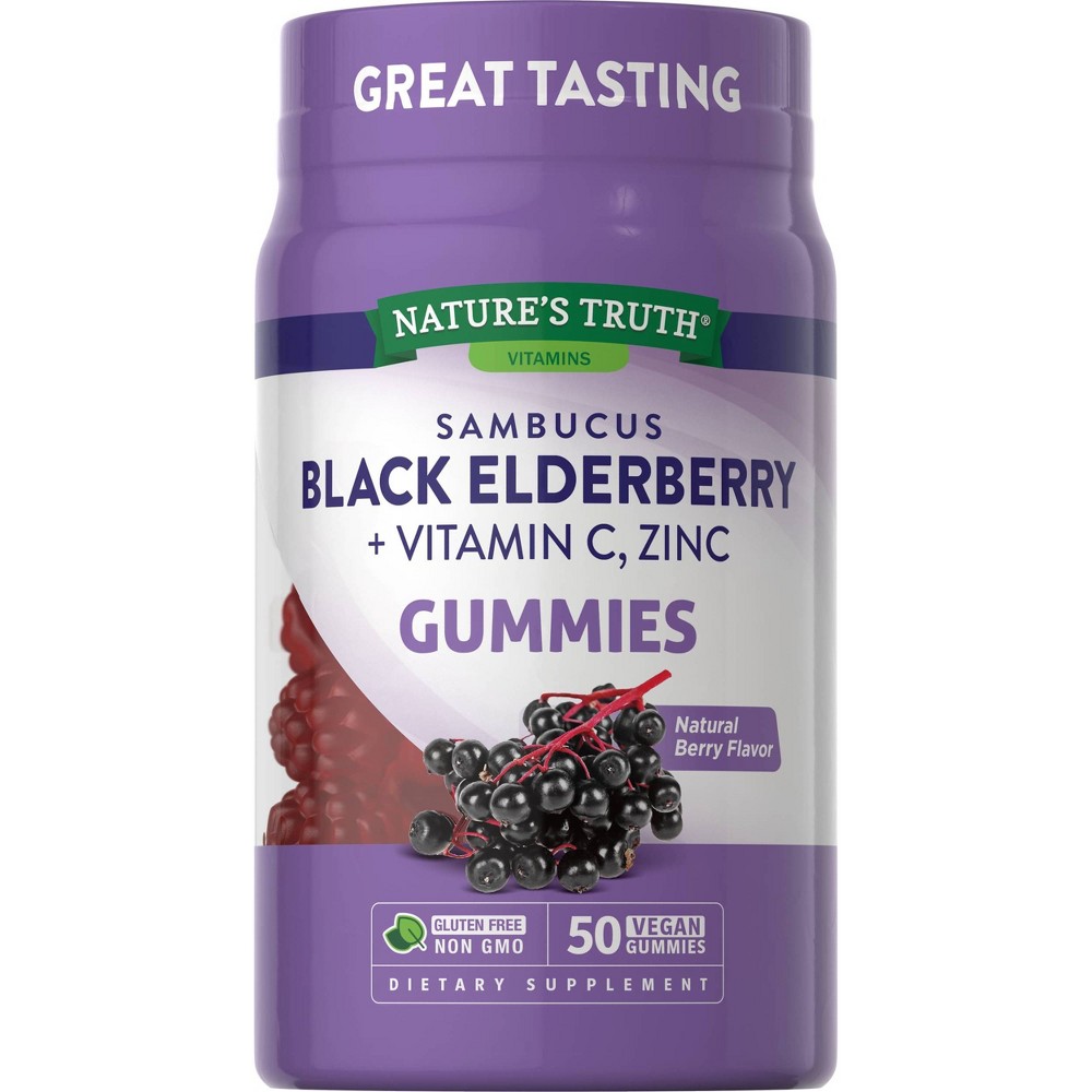 Photos - Vitamins & Minerals Nature's Truth Elderberry + Vitamin C Zinc Vegan Gummies - Natural Berry 