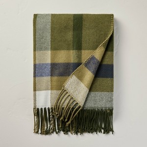 Fall Plaid Woven Throw Blanket Olive/Navy - Hearth & Hand™ with Magnolia: 50x60", Midweight, Farmhouse Style, Fringe - 1 of 3