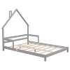 NicBex Full Size Wood Montessori Bed with House-Shaped Headboard,Floor Bed with Handrails and Slats,Modern Toddler Bed for Bedroom,Grey - 4 of 4