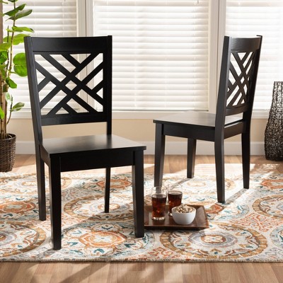 Caron Dark Brown Solid Wood and Cane Low Back Dining Chair
