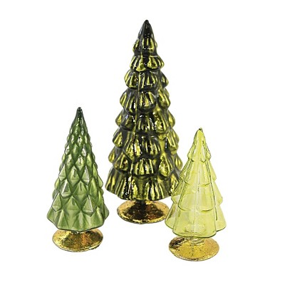 Christmas 6.75" Small Green Hue Trees Set/3 Textured Mini Forest  -  Decorative Sculptures