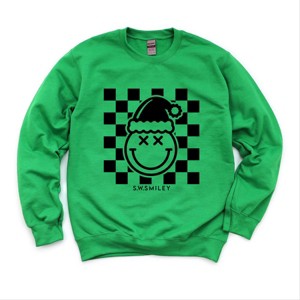 S.W.Smiley Checkered Christmas Wink - Women's Graphic Sweatshirt - 1 of 4