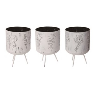 Transpac Metal 12" White Spring Flower Sketch Planters Set of 3 - 1 of 2