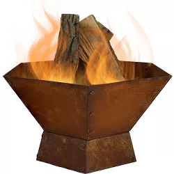 Sunnydaze Outdoor Camping or Backyard Hexagon Rustic Affinity Fire Pit Bowl on Pedestal Stand - 23" - Oxidized Rust