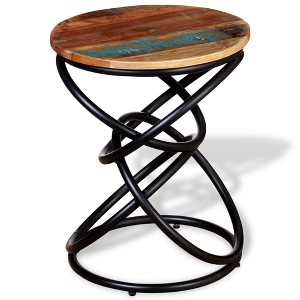 Aghana Digitals Vintage Round End Table - Solid Reclaimed Wood Top with ...