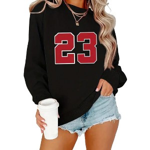 Plus Size Sweatshirts Tops with Crew Neck Long Sleeve Nummer 23 Graphic Print Pullover Sweat Shirts Slogan Plus Size Sweatshirts - 1 of 2