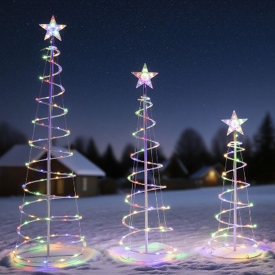 Joyfy 3 Packs Christmas Spiral Tree Yard Light Outdoor Decoration, 218 LED Lights with Stakes for Xmas Party Indoor Outdoor Garden Holiday Decoration