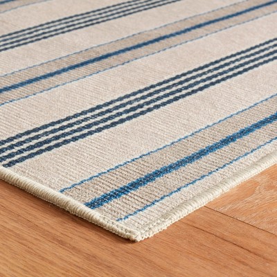 Gray and Blue Striped Synthetic Washable Rectangular Rug 3' x 5'