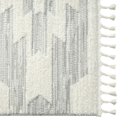 Geometric Braided Fringe 5' x 7' Gray Synthetic Area Rug