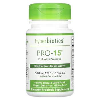 Hyperbiotics PRO-15, Prebiotic + Probiotic, 5 Billion CFU, 60  Time-Release Micro-Pearls