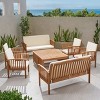 Fortune Candy Indoor/Outdoor Acacia Wood Sofa Set with Cushions, Brown Conversation Furniture - 4 of 4