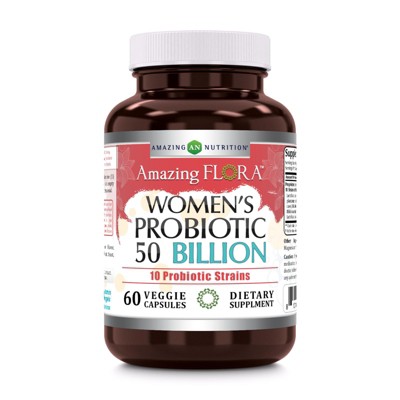 Amazing Flora Women's Probiotic 50 Billion 10 Strains 60 Veggie Capsules