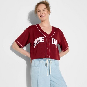 Women's Game Day Cropped Elbow Sleeve V-Neck Athletic Jersey - Wild Fable™ - 1 of 3