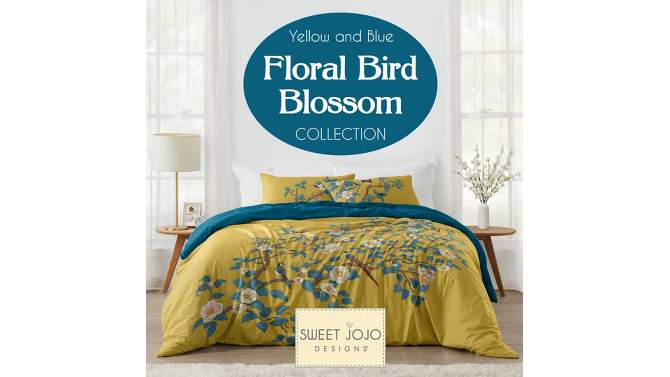 Sweet Jojo Designs Girl Body Pillow Cover (Pillow Not Included) 54in.x20in. Floral Bird Blossom Yellow and Blue, 2 of 6, play video