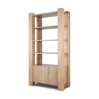 HomeRoots 42" Natural Solid Wood Four Tier Bookcase with Two Doors