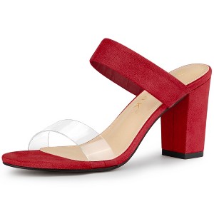 Allegra K Women's Dual Clear Strap Block Heels Slides Sandals - 1 of 4