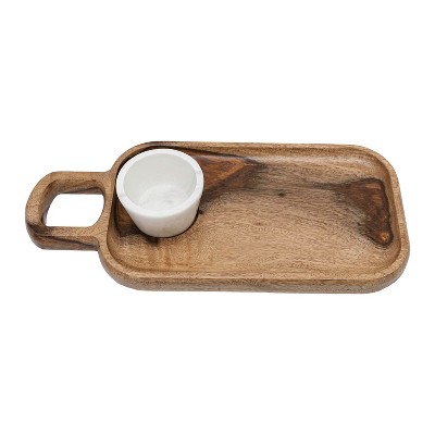 Set of 2 Sheesham Wood Server Tray with Marble Bowl by Foreside Home & Garden