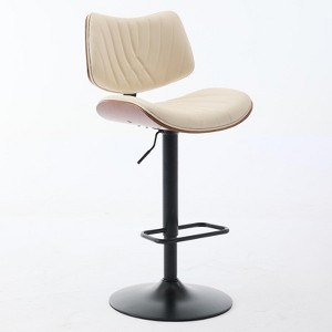 INFURNIC Counter and Bar Stools Faux Leather Swivel Bar Chair with Walnut Bentwood for Dining Room, Beige, 20"*19.4"*46.2" - 1 of 4