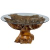 Rustic Teak Coffee Table Brown - Olivia & May: Unique Teak Base, Clear Glass, Fully Assembled - 2 of 4