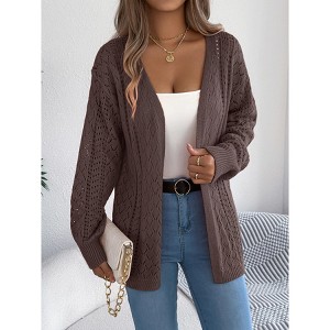 Women's Hollow Out Long Sleeve Open Front Knit Cardigan - 1 of 4