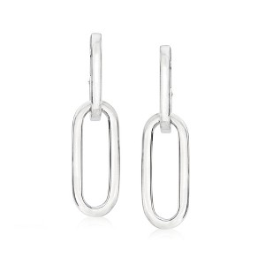 Ross-Simons Italian Sterling Silver Paper Clip Link Hoop Drop Earrings - 1 of 4