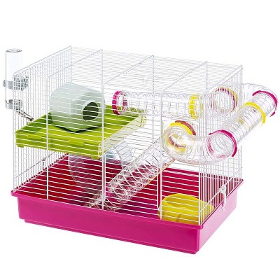 Ferplast Laura Interactive Hamster Cage Enclosure Habitat with Translucent Play Tubes, Food Dish, Water Bottle, and Exercise Wheel