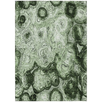Artichoke Green And Emerald Abstract Washable Indoor Outdoor Area Rug