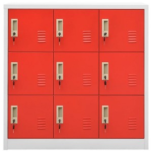 vidaXL Locker Cabinet - Modern Design Steel Storage Organizer with 9 Lockers - Suitable for Schools, Offices and Homes - Gray and Red - 1 of 4