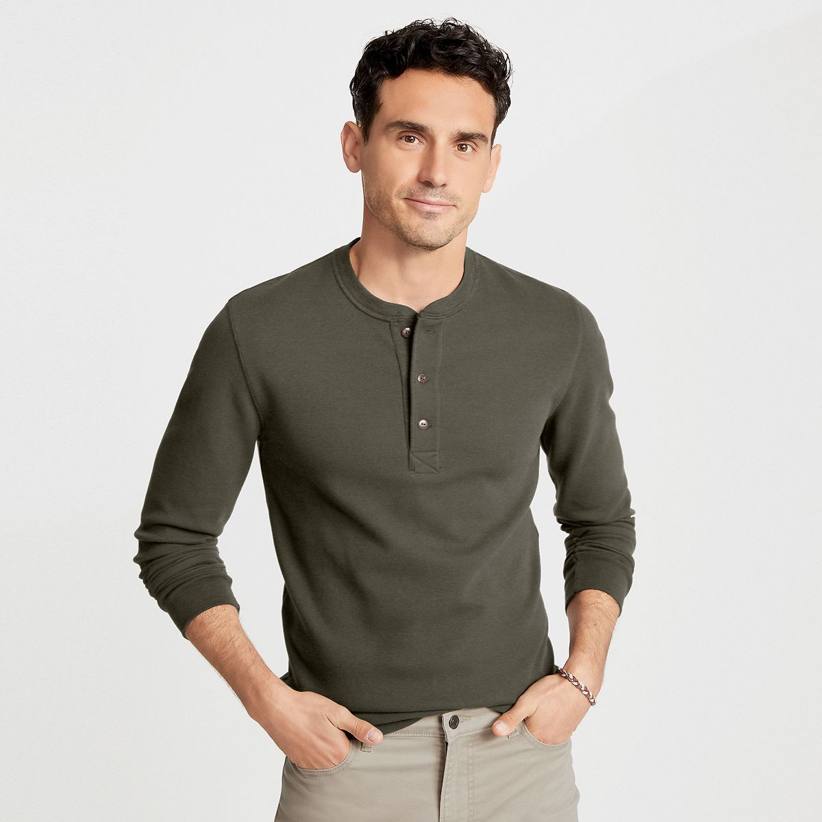 Lands' End Men's Long Sleeve Thermal Waffle Henley - thumbnail 4