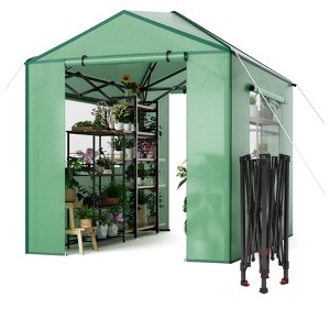 Portable Greenhouse, Instant Pop-Up Plant Gardening Green House Canopy, Outdoor Grow Tent with Zippered Doors, Roll-Up Side Windows - 1 of 4
