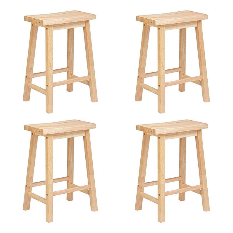 PJ Wood Classic Saddle-Seat 29" Tall Kitchen Counter Stool for Homes, Dining Spaces, and Bars w/Backless Seat, 4 Square Legs, Natural (4 Pack), 1 of 7