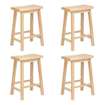 PJ Wood Classic Saddle-Seat 29" Tall Kitchen Counter Stool for Homes, Dining Spaces, and Bars w/Backless Seat, 4 Square Legs, Natural (4 Pack)
