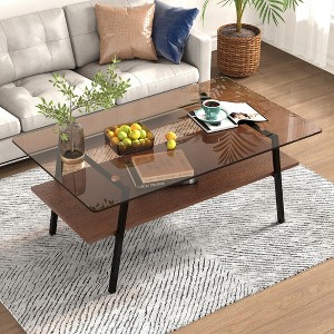 Rectangle Coffee Table, Tempered Glass Tabletop, with Metal Legs, Modern Table for Living Room - 1 of 4