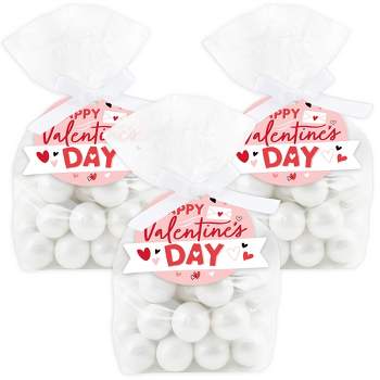 Big Dot of Happiness Happy Valentine’s Day - Valentine Hearts Party Clear Goodie Favor Bags - Treat Bags With Tags - Set of 12