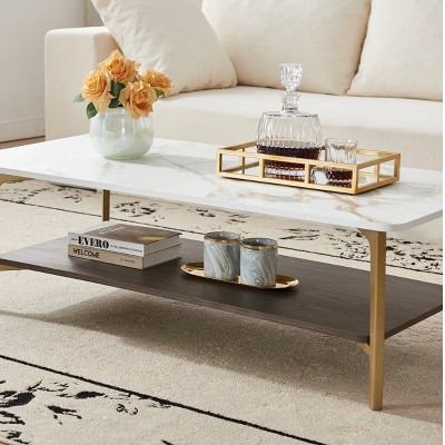 Vynxaria Rectangular Coffee Table with Open Space Design & Sturdy Metal Frame