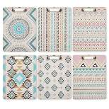 6 Pack Clipboards with Low Profile Clip and Hook, Letter Size Paper Storage, 6 Boho Designs (9x12 In)