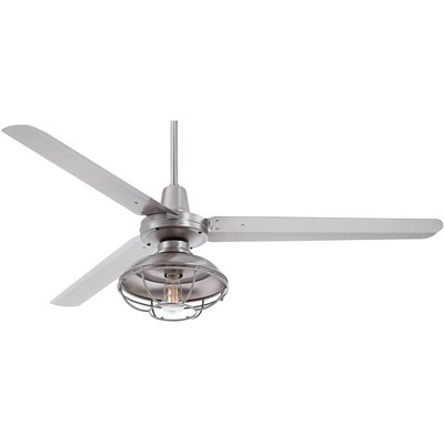 60" Casa Vieja Industrial Indoor Outdoor Ceiling Fan with Light LED Dimmable Remote Brushed Nickel Silver Blades Cage Damp Patio Porch