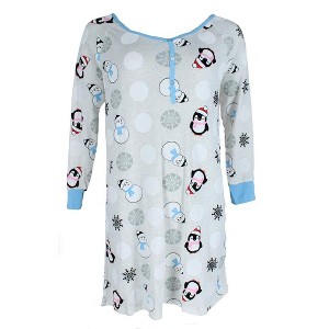 Not a Morning Person Women's Snowman Henley Long Sleeve Nightshirt - 1 of 3