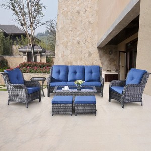 POCASSY 7 Piece Rattan Sofa Seating Group with Cushions - 1 of 4