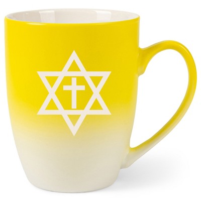 100 North Yellow and White Two Toned Ombre, 10 Ounce, Comfortably Fits Your Hands, Ceramic Tea Coffee Cup Mug, Star of David