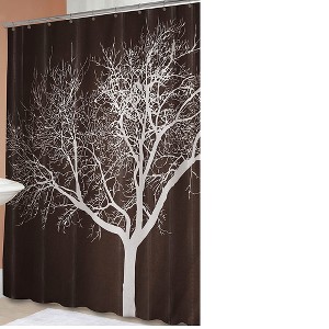 Tree Shower Curtain Chocolate - Splash Home: Polyester Fabric, Botanical Pattern, Machine Washable, Includes Buttonhole Top - 1 of 4