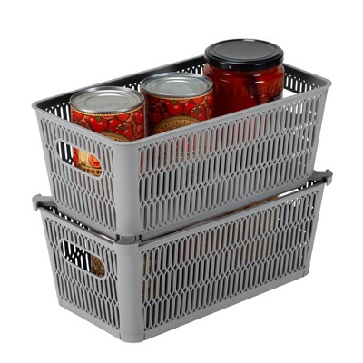 Small Gray Stackable Plastic Storage Tote Baskets, Set of 2