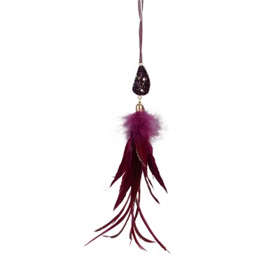 Northlight 9" Plum Red Feather and Gemstone Pendant Christmas Ornament