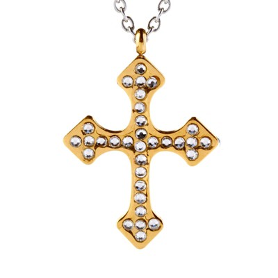 West Coast Jewelry Women's Cubic Zirconia Cross Gold Plated Steel Necklace - 16"