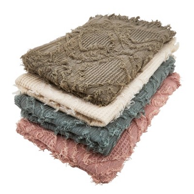Gray Cotton Waffle Weave Fringed Table Runner