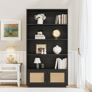 5 Tier Book case with Cabinet, Book Shelf with Storage Doors, Tall Wooden 5 Shelf Book Case for Home Office, Living Room, Bed Room - 1 of 4