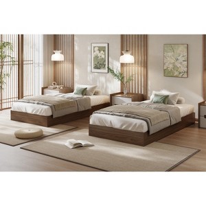 Minimalist Wood Platform Bed Frame Twin Size - No Box Spring Needed, Low Profile Full Floor Contact, Sturdy Slats, No Headboard - 1 of 4