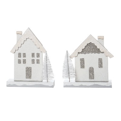 Transpac MDF Winter Glitter House Table Decor Set of 2 Christmas Home Decorations