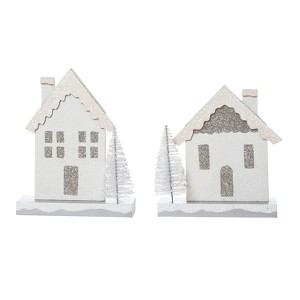 Transpac MDF Winter Glitter House Table Decor Set of 2 Christmas Home Decorations - 1 of 1