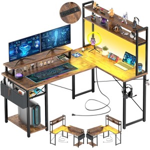Aheaplus L Shaped Desk with Charging Staion and LED Light, Corner Desk with Hutch and Monitor Stand - 1 of 4